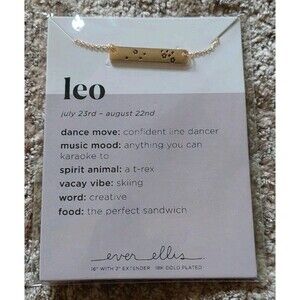 Leo Zodiac Bar Necklace 18K Gold Plated Ever Ellis 16" July 23 - August 22